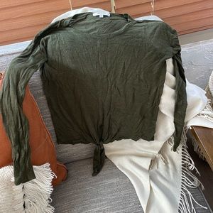 Madewell front tie lightweight sweater in olive green